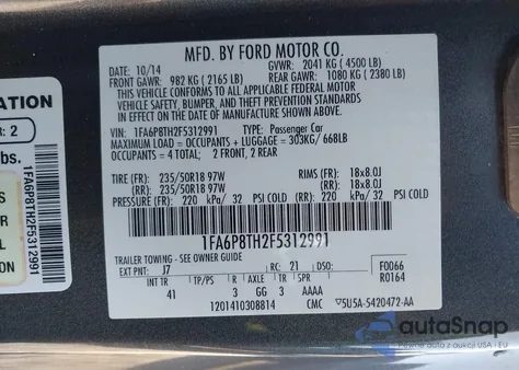 2015 Ford Mustang Ecoboost z USA, uszkodzony, nr VIN 1FA6P8TH2F5312991